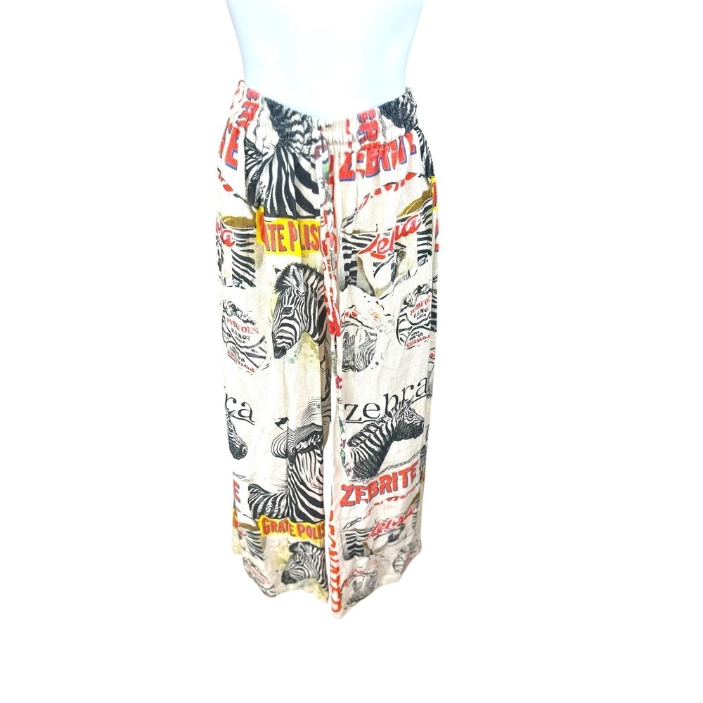 Kaantha Karma NWOT SZ‎ XL Zebra Graphic flour sack  Print Wide Leg Pants
